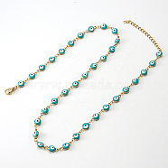 Enamel Evil Eye Link Chain Necklace, Golden Stainless Steel Necklace, Turquoise, 17.72 inch(45cm)(PO5929-5)