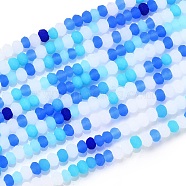 Faceted Glass Beads Strands, Frosted, Rondelle, Dodger Blue, 2.5~3.2x1.8~2.6mm, Hole: 0.8mm, about 185~186pcs/Strand, 15.55~15.75 inch(39.5~40cm)(GLAA-F106-B-F07)