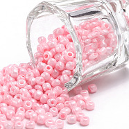 Glass Seed Beads, Opaque Colours Seed, Round, Pink, 3mm, Hole:1mm, about 2222pcs/100g(X1-SEED-A010-3mm-55)