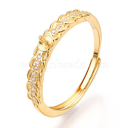 925 Sterling Silver Micro Pave Cubic Zirconia Adjustable Ring Settings, for Half Drilled Beads, with S925 Stamp, Real 18K Gold Plated, US Size 7 3/4(17.9mm), Pin: 1mm(STER-T007-01G)