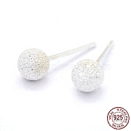 Textured 925 Sterling Silver Ball Stud Earrings, Textured, Silver, 5mm, Pin: 0.7mm(EJEW-L202-004B)