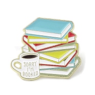 Creative Book & Coffee Cup Enamel Pins, Golden Alloy Brooch for Backpack Clothes, Colorful, 27.5x31x1.5mm(JEWB-P031-A01)