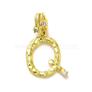 Rack Plating Brass Micro Pave Cubic Zirconia European Dangle Charms, Large Hole Letter Pendant, Real 18K Gold Plated, Long-Lasting Plated, Cadmium Free & Lead Free, Letter Q, 24.5mm, Charm: 17.5x15.5x2mm, Hole: 4x2.5mm(KK-L210-015G-Q)