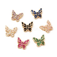 Brass with K9 Glass Pendants, Golden Butterfly Charms, Mixed Color, 15.5x17.8x5.5mm, Hole: 1.5mm(KK-B071-06G)