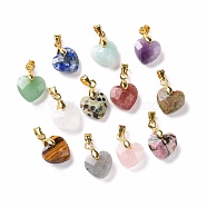 Natural Gemstone Pendants, with Golden Tone Brass Clasp, Faceted Heart Charms, 11x12x5mm, Hole: 4.5x3.5mm(G-C023-07)
