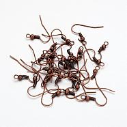 Iron Earring Hooks, Ear Wire, with Horizontal Loop, Cadmium Free & Nickel Free & Lead Free, Red Copper, 17~19x0.8mm, Hole: 2mm, 22 Gauge, Pin: 0.6mm(E135-NFR)