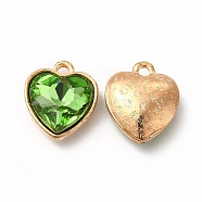 Faceted Glass Rhinestone Pendants, with Golden Tone Zinc Alloy Findings, Heart Charms, Medium Sea Green, 16.5x14x6.5mm, Hole: 1.6mm(GLAA-I051-B15)