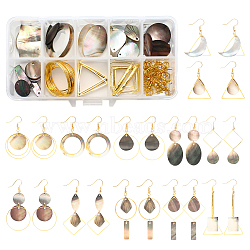 SUNNYCLUE DIY Geometry Theme Earring Making Kits, Including Natural Black Lip Shell Pendants, Brass Linking Rings & Earring Hooks, Alloy Bar Links Connectors, Golden(DIY-SC0013-31)