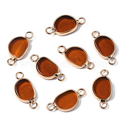 Glass Links Connectors, with Light Gold Plated Brass Findings, Oval, Chocolate, 20.5x10x3mm, Hole: 2mm(GLAA-Q091-001)