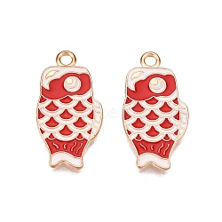 Light Gold Plated Alloy Enamel Pendants, Cadmium Free & Lead Free, Fish Charms, Red, 24x12.5x1.5mm, Hole: 1.8mm(PALLOY-N176-27D-RS)