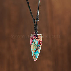 Bohemian Triangle Dyed Natural Imperial Jasper Pendant Necklaces, Adjustable Cord Necklaces for Women, Sky Blue(HW6512-1)