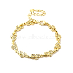 Clear Cubic Zirconia Leaf Link Chain Bracelet, Rack Plating Brass Jewelry for Women, Lead Free & Cadmium Free, Long-Lasting Plated, Real 18K Gold Plated, 7-1/8 inch(18.2cm)(BJEW-A132-08G)