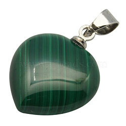 Gemstone Pendants, with Alloy Findings, Natural Malachite, Grade A, Heart, Green, 15x15x6mm, Hole: 3mm(X-MALA-24X15)