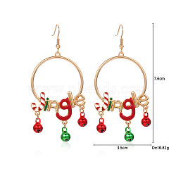 Christmas Alloy Dangle Earrings, with Enamel & Acrylic & Resin, Golden, Christmas Bell, 76x35mm(FS-WGC5D36-03)