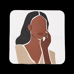 Square Girl Print Paper Earring Display Card, Jewelry Display Card for Earring Storage, Wheat, 4x4x0.05cm, Hole: 2mm(CDIS-M007-01D)