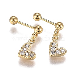 304 Stainless Steel Barbell Cartilage Earrings, with Clear Cubic Zirconia Heart Charm, Golden, 14mm, Pin: 0.8mm, 12pcs/set(EJEW-H113-07G)