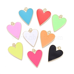 Brass Enamel Pendants, Real 18K Gold Plated, Long-Lasting Plated, Heart, Mixed Color, 27x22x2mm, Hole: 3mm, jump rings: 5x1mm(KK-M205-13G)