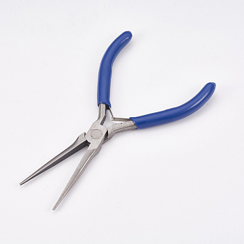 45# Carbon Steel Long Chain Nose Pliers, Hand Tools, Polishing, Royal Blue, Stainless Steel Color, 14x7.6x0.9cm