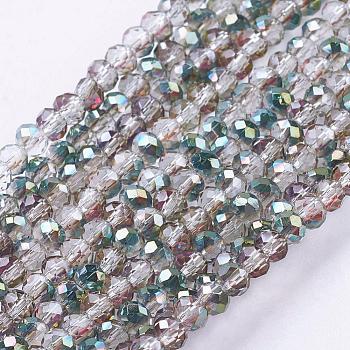 Electroplate Glass Faceted Rondelle Beads Strands, Half Plated, Green, 3x2mm, Hole: 1mm, about 165~169pcs/strand, 15~16 inch(38~40cm)