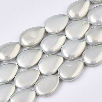 Shell Pearl Beads Strands, Spray Painted, Teardrop, Gainsboro, 19x14x5mm, Hole: 0.9mm, about 20pcs/strand, 14.17 inch(36cm)