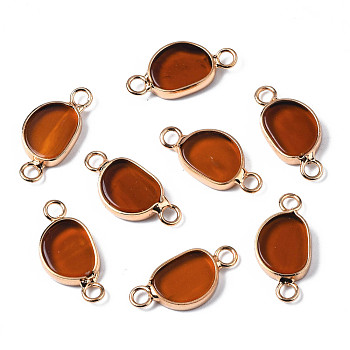 Glass Links Connectors, with Light Gold Plated Brass Findings, Oval, Chocolate, 20.5x10x3mm, Hole: 2mm