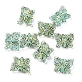 Plating Transparent Acrylic Beads, Golden Metal Enlaced, Butterfly, Pale Turquoise, 11x14.5x5mm, Hole: 1.8mm, 740pcs/500g