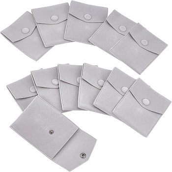 Nbeads Velvet Jewelry Bags, Rectangle, Light Grey, 9.7x8.3x1.1cm, 1pc