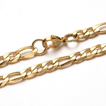 Trendy 304 Stainless Steel Figaro Chain Bracelets, with Lobster Clasps, Faceted, Golden, 8-1/8 inch(205mm)