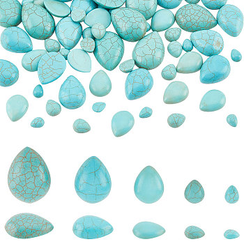 Elite 100Pcs 5 Styles Craft Findings Dyed Synthetic Turquoise Gemstone Flat Back Teardrop Cabochons, Dark Cyan, 6~18x8~25x3~7mm, 20pcs/style