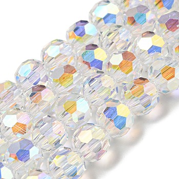 Glass Imitation Austrian Crystal Beads, Faceted(32 Facets) Round, Clear AB, 8x7mm, Hole: 1.4mm, about 54pcs/strand, 15.94''(40.5cm)