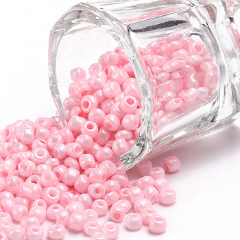Glass Seed Beads, Opaque Colours Seed, Round, Pink, 3mm, Hole:1mm, about 2222pcs/100g