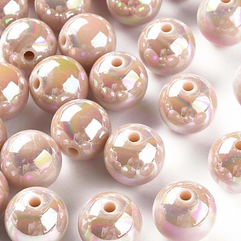 Opaque Acrylic Beads, AB Color Plated, Round, PeachPuff, 16x15mm, Hole: 2.8mm, about 220pcs/500g