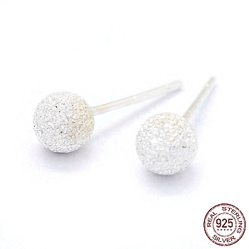 Textured 925 Sterling Silver Ball Stud Earrings, Textured, Silver, 5mm, Pin: 0.7mm