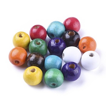Dyed Natural Wood Beads, Round, Lead Free, Mixed Color, 18x17mm, Hole: 4~6mm, about 560pcs/1000g