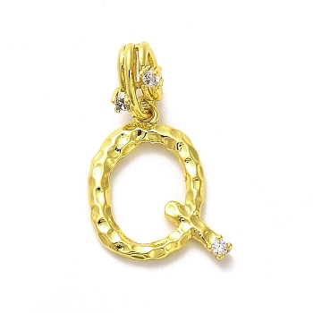 Rack Plating Brass Micro Pave Cubic Zirconia European Dangle Charms, Large Hole Letter Pendant, Real 18K Gold Plated, Long-Lasting Plated, Cadmium Free & Lead Free, Letter Q, 24.5mm, Charm: 17.5x15.5x2mm, Hole: 4x2.5mm