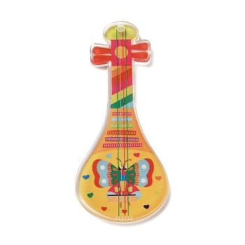 Instrument Theme Translucent Resin Big Pendants, Colorful Chinese Lute Pipa Charms, Butterfly, 54.5x24x2mm, Hole: 1.6mm