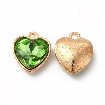 Faceted Glass Rhinestone Pendants, with Golden Tone Zinc Alloy Findings, Heart Charms, Medium Sea Green, 16.5x14x6.5mm, Hole: 1.6mm