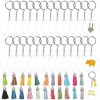 DIY Keychain Making Kit, Including Iron Split Key Rings, Acrylic Flat Round & Faux Suede Tassel Pendant Decorations, Mixed Color, 200Pcs/bag