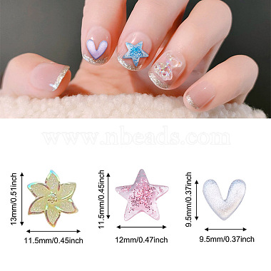 Cheriswelry 240Pcs 3 Style 3D Star & Heart & Flower/Windmill with Glitter Powder Resin Cabochons(MRMJ-CW0001-01)-3
