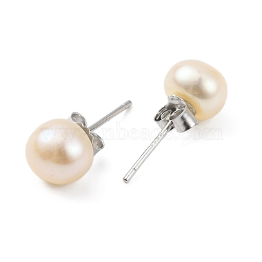 Natural Pearl Round Bead Stud Earrings(EJEW-E298-01C-02P)-2