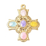 304 Stainless Steel Enamel Pendants, Cross Charms, Ion Plating(IP), Golden, 35x28x3mm, Hole: 1.8mm(SA-CBA800D-03G)