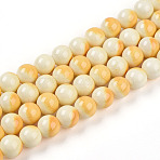 Baking Paint Glass Beads, Imitate Porcelain Beads, Round, Two Tone, Gold, 8~8.5mm, Hole: 1mm(X1-DGLA-N012-8mm-03)