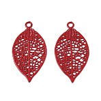 Spray Painted Hollow 430 Stainless Steel Pendants, Leaf Charms, Crimson, 17x9x0.3mm, Hole: 1~1.2mm(STAS-N121-07A)