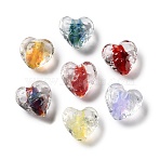 Handmade Transparent Lampwork Beads, Heart, Hammered, Mixed Color, 15~16x15.5~16.5x9.5~10mm, Hole: 1.8mm(LAMP-F045-03)