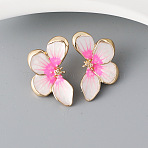 Flower Alloy Enamel Stud Earrings, Golden, Left and Right, Hot Pink, 36x22mm(FS-WGE3CC3-03)