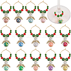 Angel Acrylic Wine Glass Charms, with Glass Beads and Brass Wine Glass Charms Ring, Mixed Color, 57mm, 14pcs/set(AJEW-SC00021)
