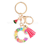 Fruit Series Letter Resin Keychains, with Alloy Lobster Claw Clasps, Golden, Letter C, 100mm(KEYC-TAC0033-02C)