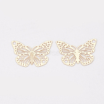 Brass Links connectors, Etched Metal Embellishments, Long-Lasting Plated, Butterfly, Golden, 13x19x0.3mm, Hole: 1.4mm(X-KKC-S001-004KC)