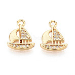 Brass Micro Pave Cubic Zirconia Charms, Sailboat, Long-Lasting Plated, Nickel Free, Real 18K Gold Plated, 12x10x2mm, Hole: 1.4mm(X1-KK-N263-111G)