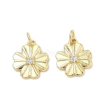 Brass Micro Pave Cubic Zirconia Pendants, Flower Charms, Rack Plating, Long-Lasting Plated, Cadmium Free & Lead Free, Real 18K Gold Plated, 14.5x13x3mm, Jump Ring: 5x1mm, Inner Diameter: 3mm(KK-P345-63A-G)